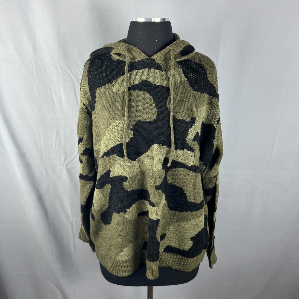 Trendy Threads Hoodie Womens 1X Multicolor Camouflage Ribbed Trim Raglan Sleeve